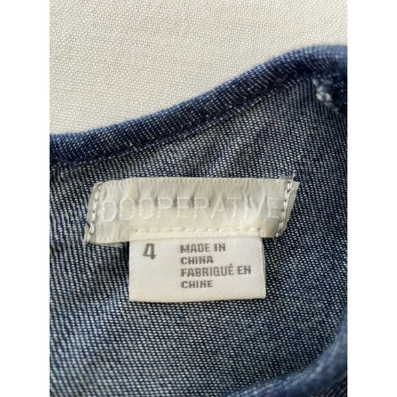 UO COOPERATIVE Brooklyn Dress Blue Denim Mini Bell Sleeve Cross Back Size 4 - Picture 6 of 10